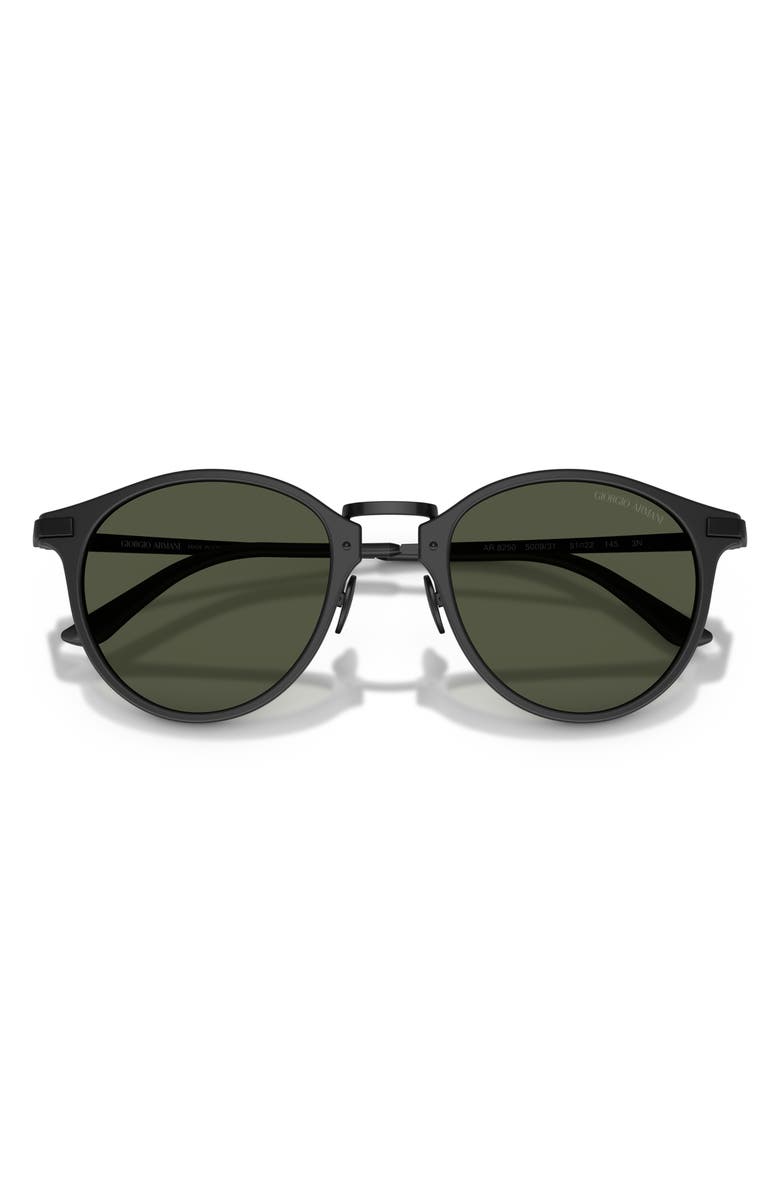 ARMANI 51mm Round Sunglasses, Alternate, color, Matte Black / Green