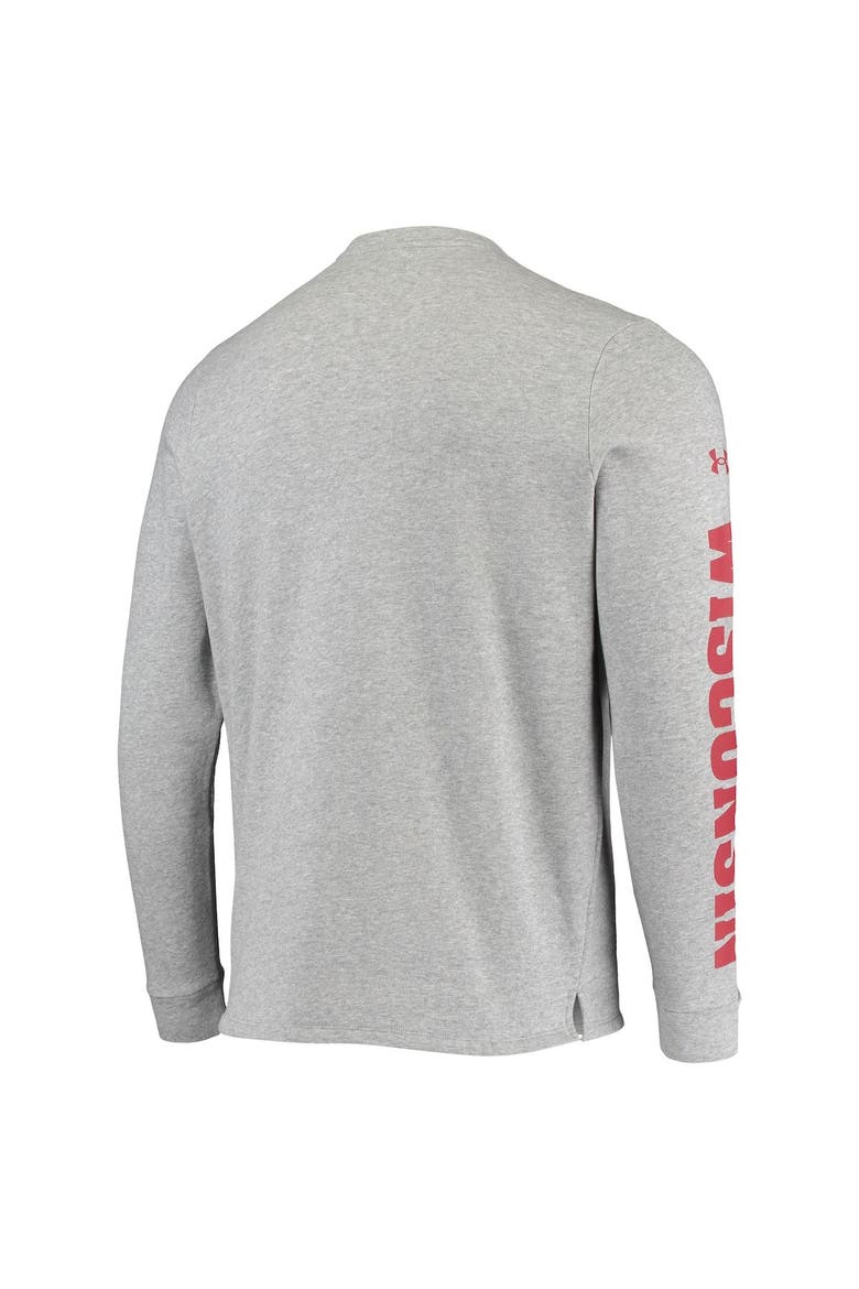 Men's Under Armour Heathered Gray Wisconsin Badgers 2021 Sideline Football Fleece Pullover Sweatshirt, Alternate, color, Heather Gray
