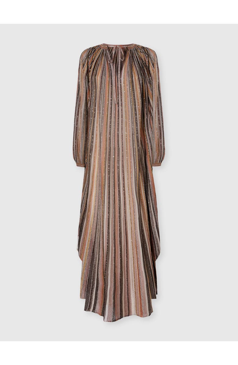 Missoni Long Caftan In Ribbed Viscose Lamé With Wide Sleeves, Main, color, Green& Brown