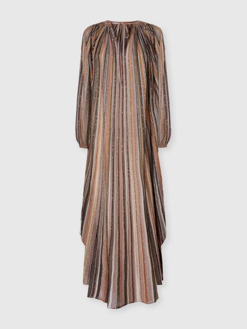 Missoni Long Caftan In Ribbed Viscose Lamé With Wide Sleeves in Gold& Beige at Nordstrom, Size 42