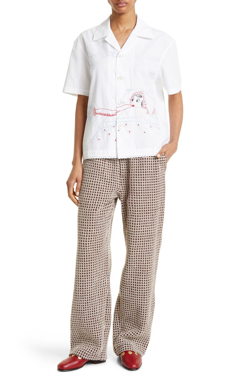 Bode His & Hers Embroidered Short Sleeve Button-Up Shirt, Alternate, color, 