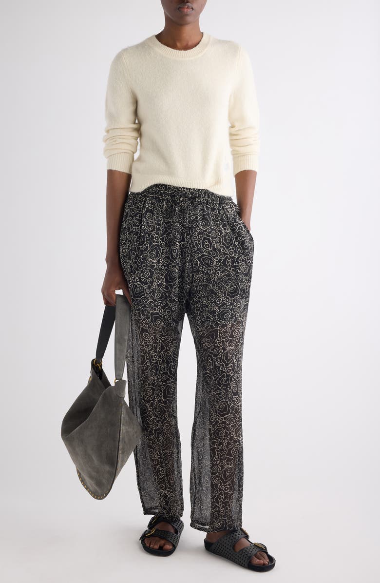 Isabel Marant Étoile Lydna Print Drawstring Straight Leg Pants, Alternate, color, Black/ Ecru