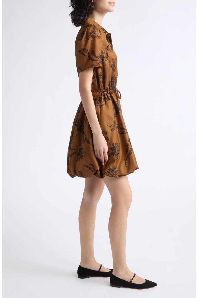 Ophelie Paisley Embroidered Bubble Hem Minidress, Alternate, color, TOFFEE/ BLACK