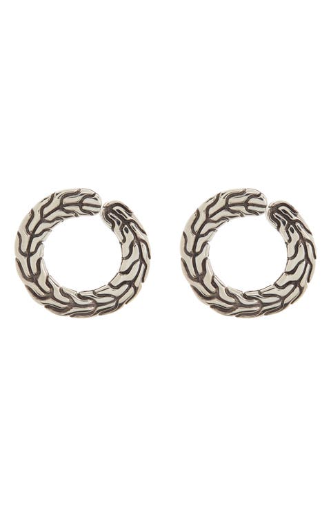 Sterling Silver Textured Open Circle Stud Earrings