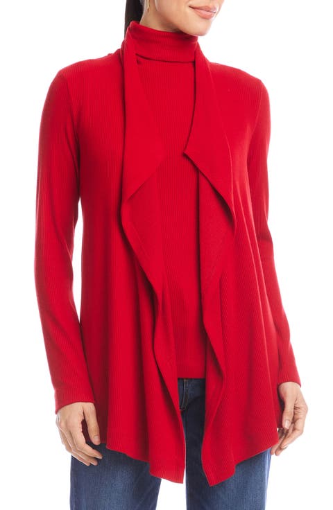 Rib Draped Open Front Cardigan (Regular & Petite)