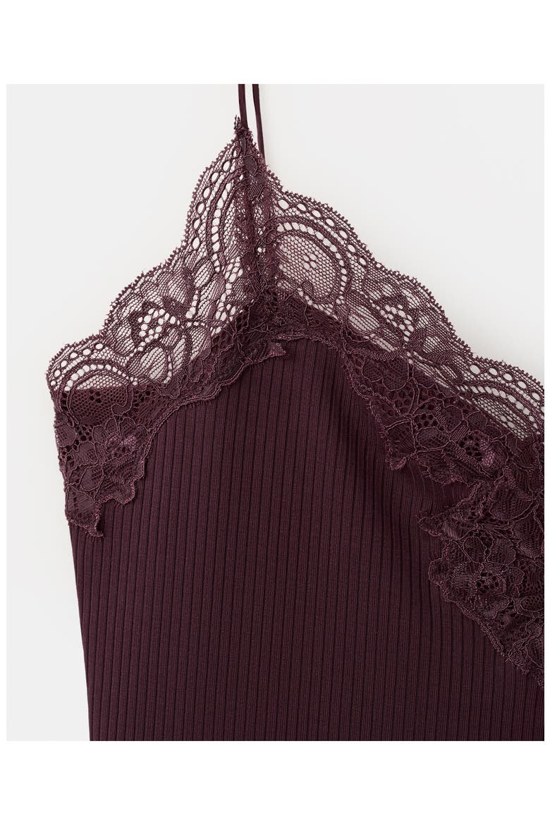 Lace Rib Camisole Bodysuit, Alternate, color, PLUM