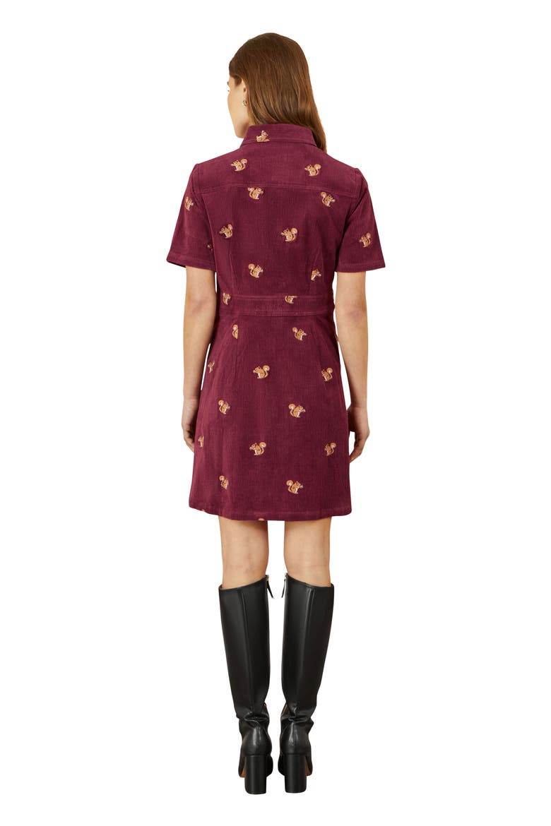 Fox Embroidered Cord Shirt Dress, Alternate, color, Burgundy
