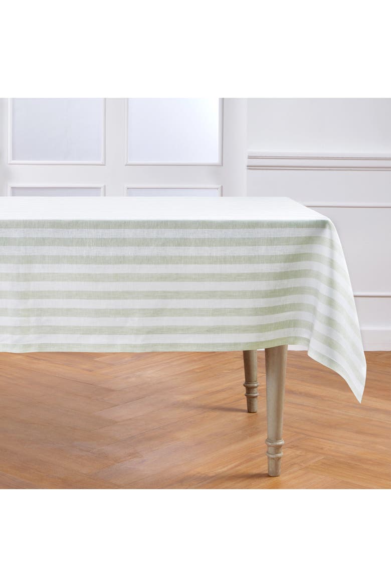 Linen Tablecloth - Sorrento Stripe, Alternate, color, Sage and White