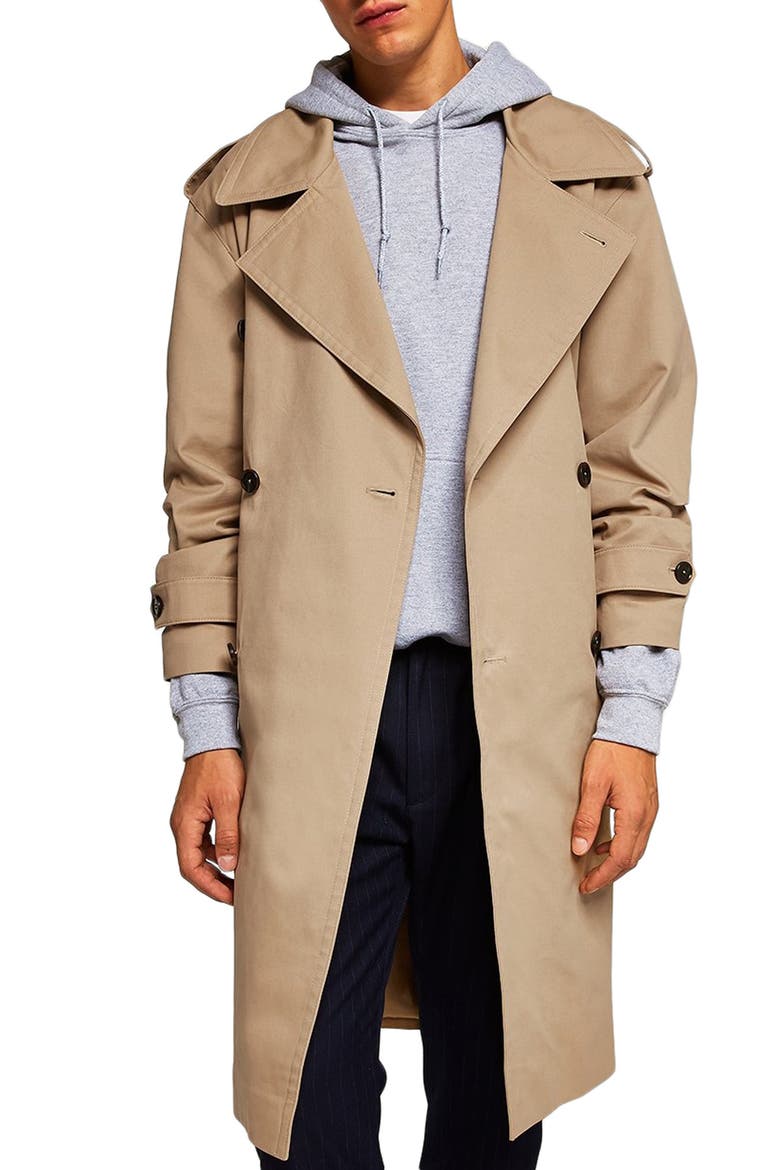 Double Breasted Trench Coat, Main, color, STONE