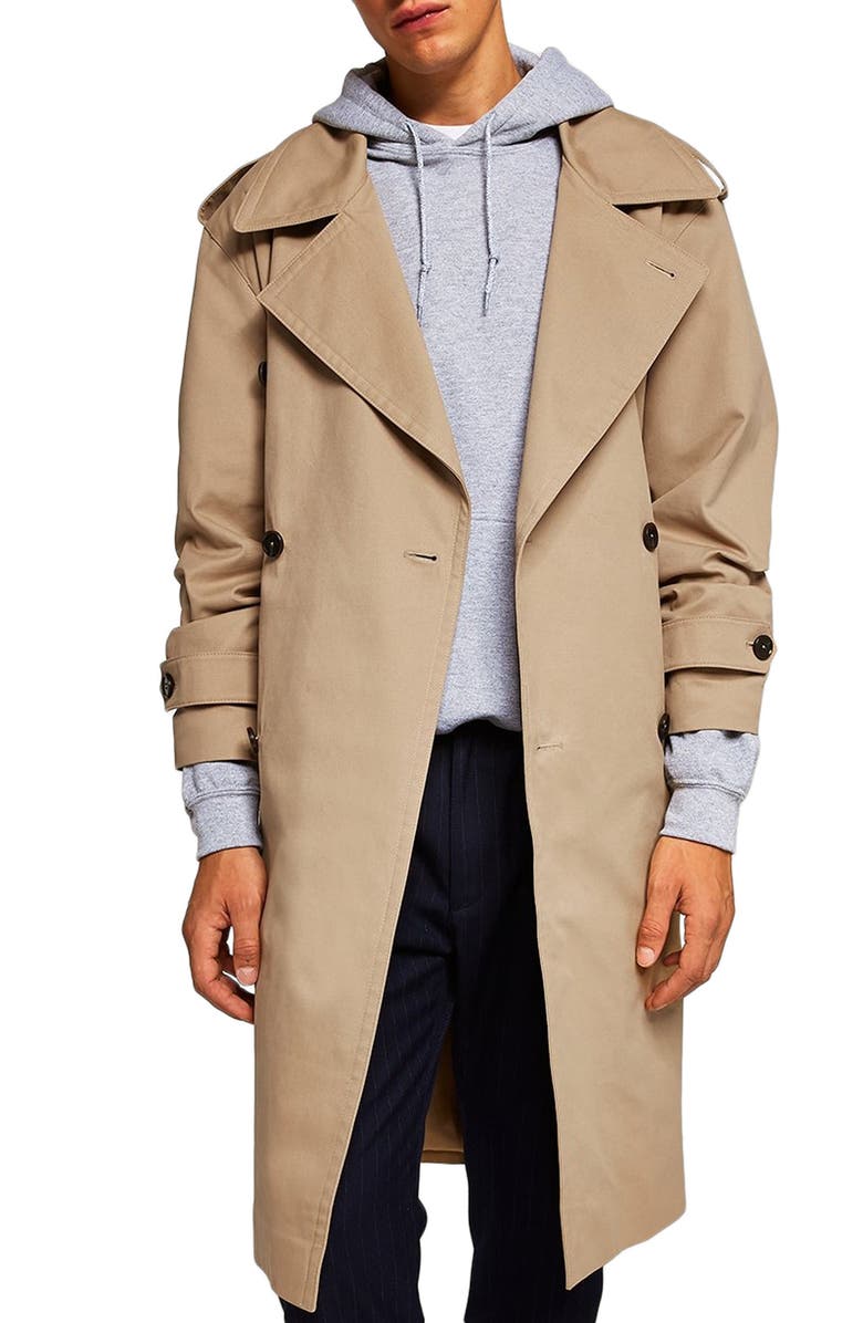 Topman Double Breasted Trench Coat, Main, color, 