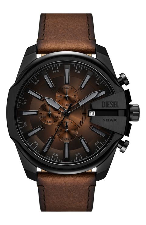 Mega Chief Slim Chronograph Leather Strap Watch