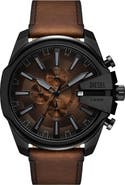 DIESEL® Mega Chief Slim Chronograph Leather Strap Watch