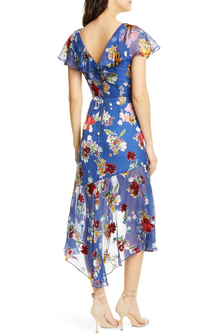 Electra Asymmetrical Ruffle Chiffon Dress, Alternate, color, COLORFUL BOUQUET RIVIERA