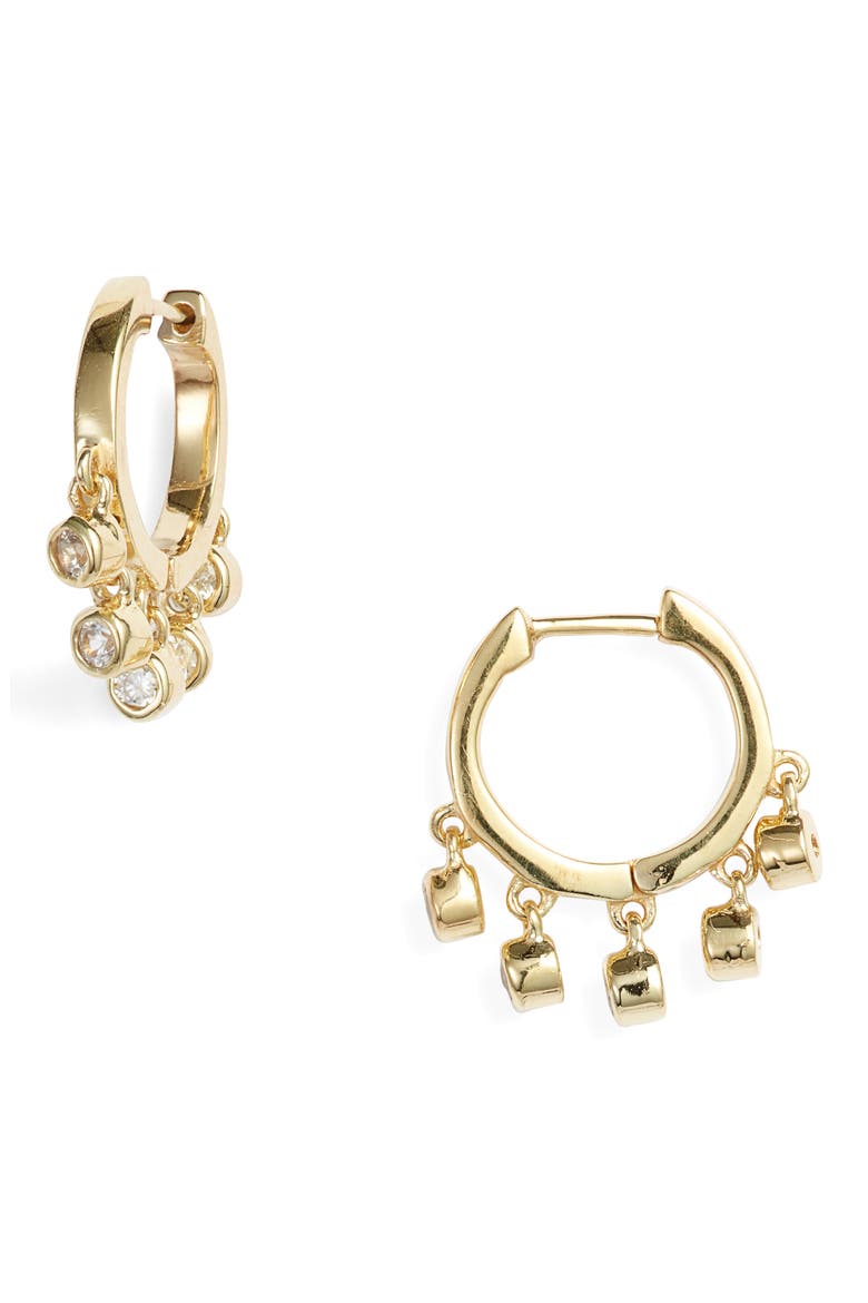 White Zircon Huggie Hoop Earrings, Main, color, GOLD