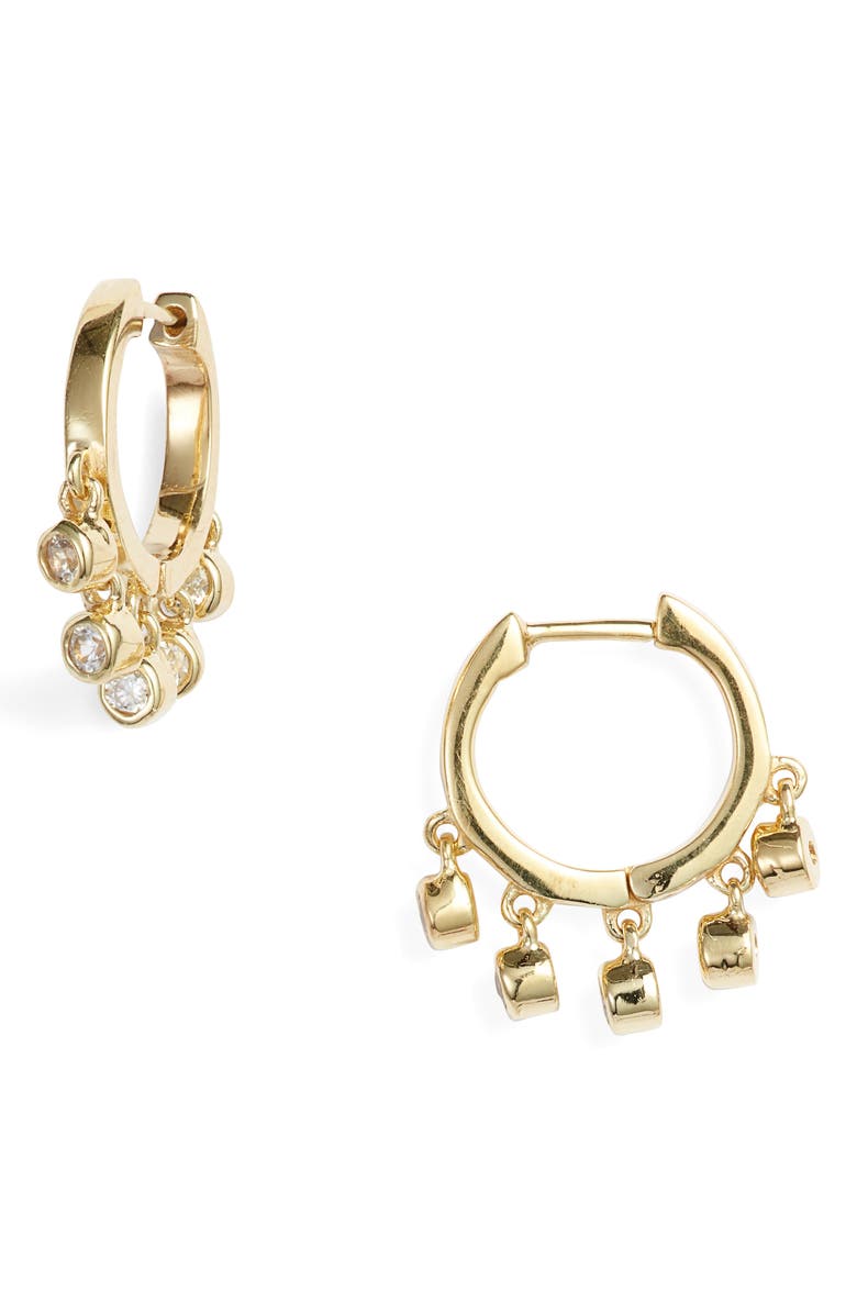 ela rae White Zircon Huggie Hoop Earrings, Main, color, 