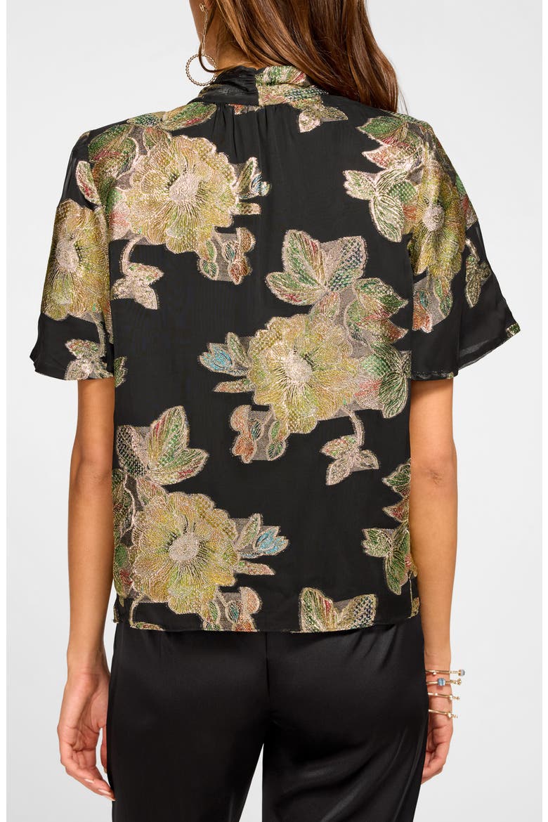 Balinda Floral Metallic Tie Neck Top, Alternate, color, BLACK METALLIC FLORAL