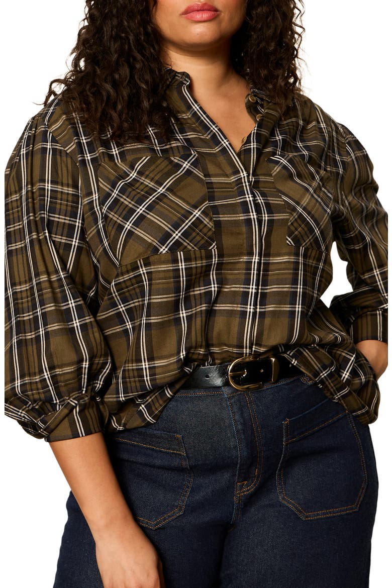 Colette Plaid Button-Up Shirt, Alternate, color, KALAMATA GREEN PLAID