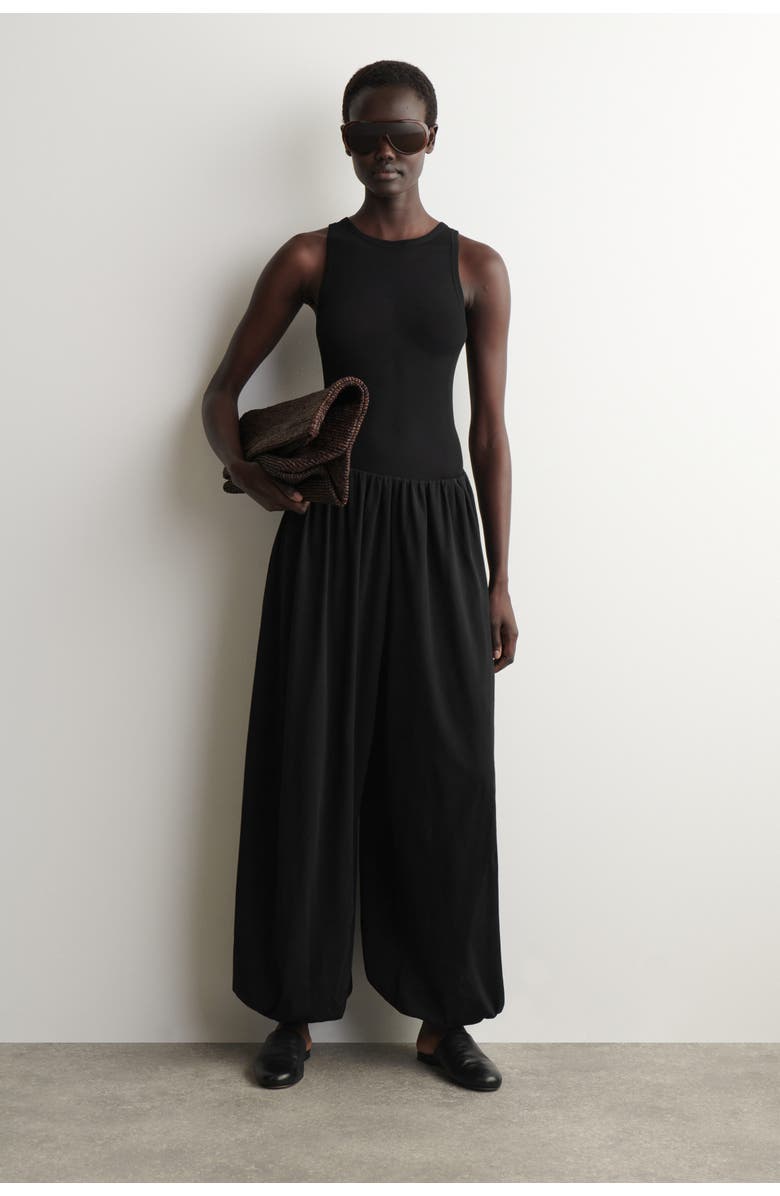 COS Gathered Cotton Balloon-leg Trousers, Main, color, Black