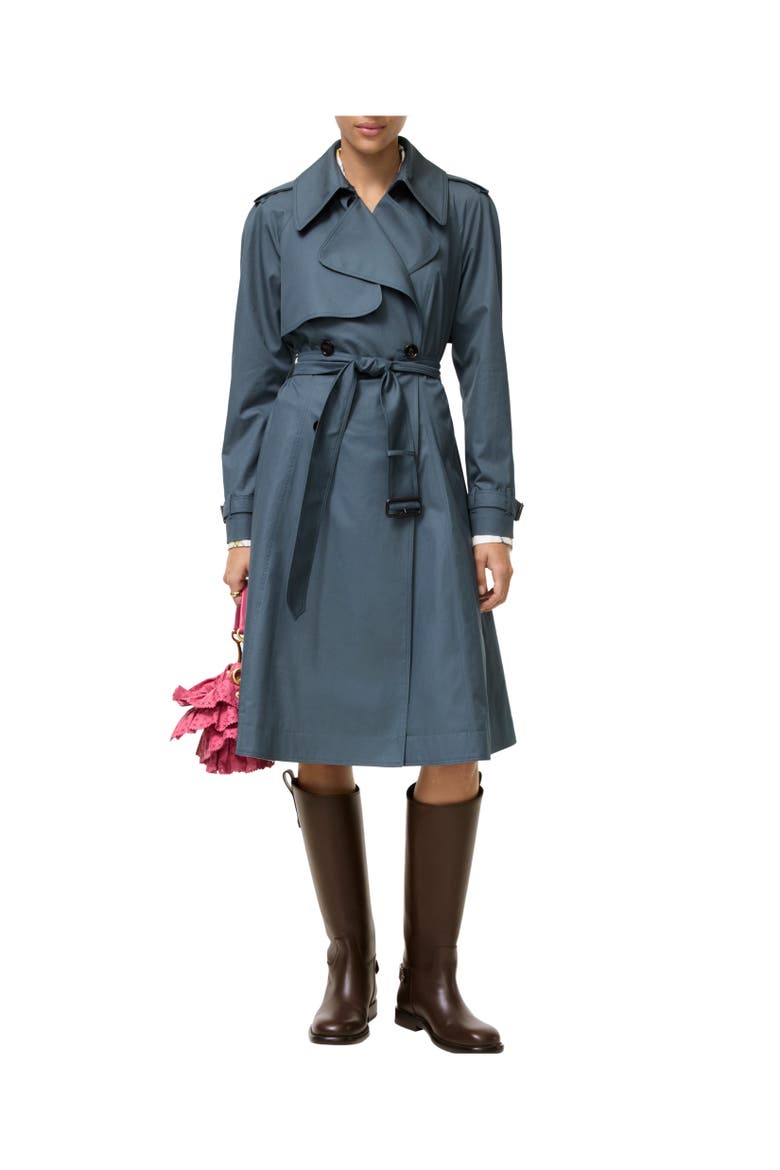 Long Tropical Gabardine Pembury Trench Coat, Alternate, color, Seafarer blue