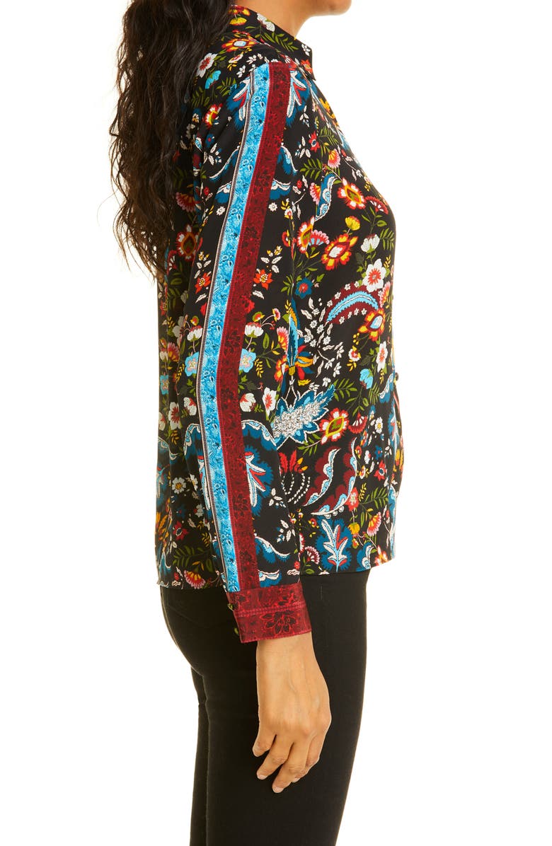 Alice + Olivia Eloise Button-Up Silk Blouse, Alternate, color, 