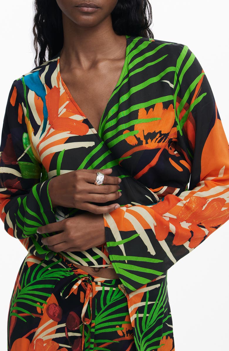 Desigual Long Sleeve Crop Wrap Top, Alternate, color,
