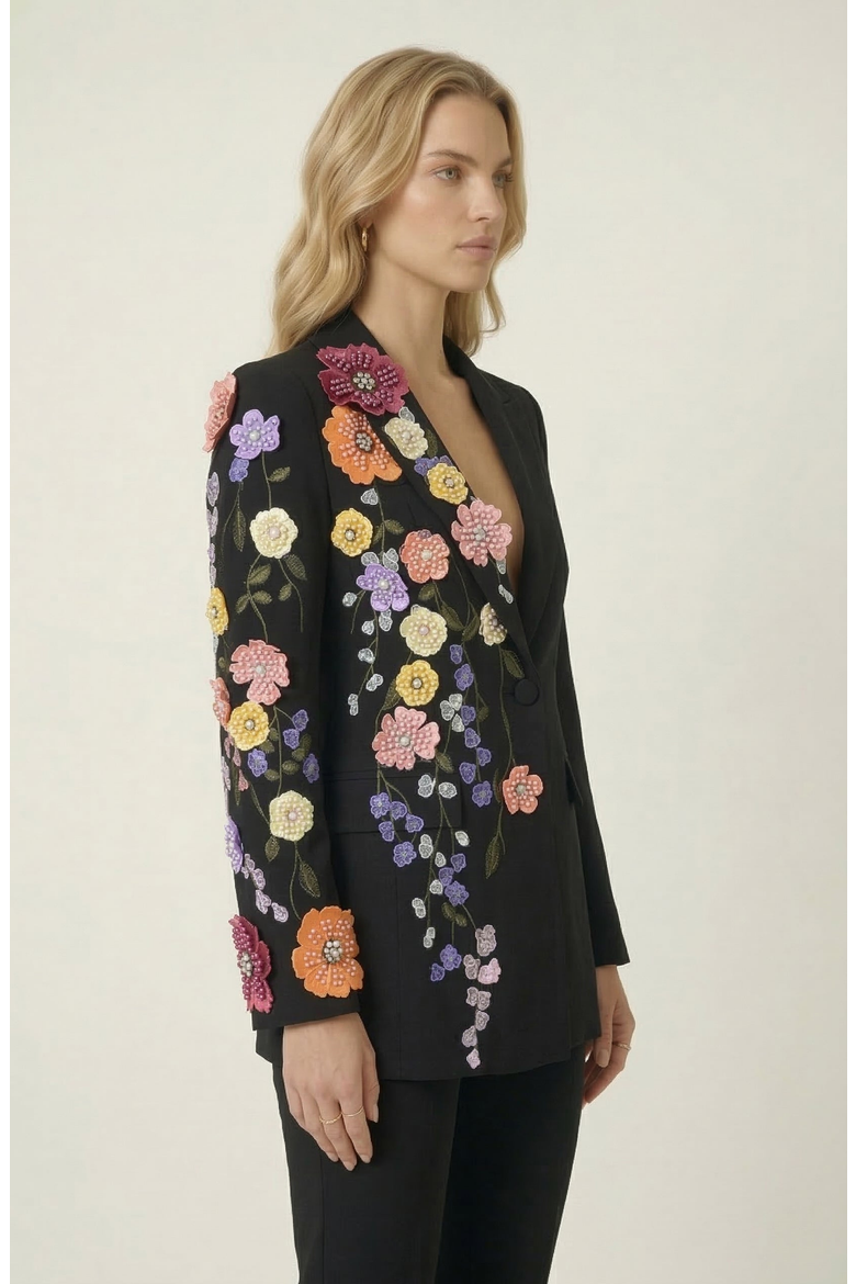 Floral Embroidered Blazer, Alternate, color, Black / Multi Floral