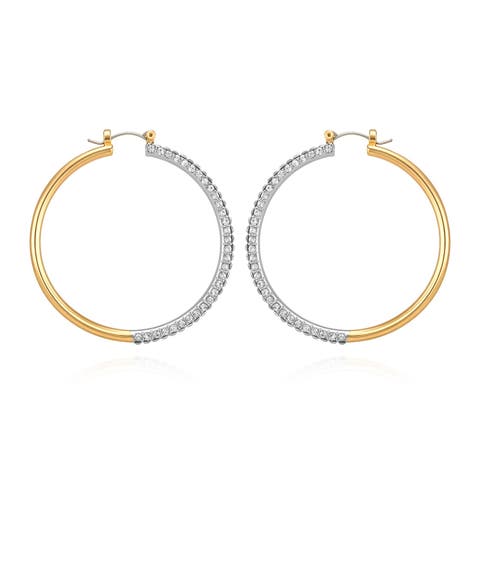 Gold-Tone Pavé Crystal Hoop Earrings