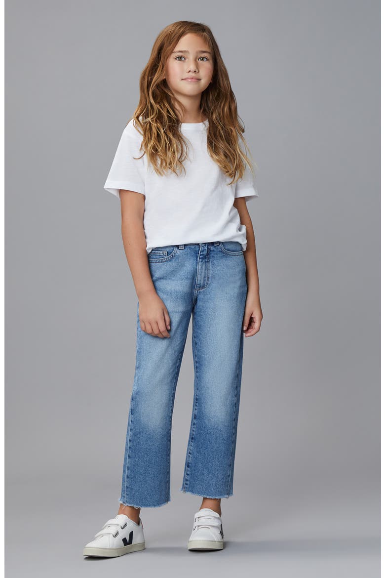 Kids' Raw Hem High Rise Straight Leg Jeans, Alternate, color, GLACIER