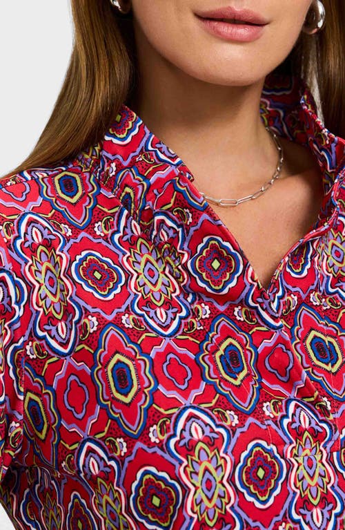 Foxcroft Tammy Tile Print Collared Dress In Red/multi