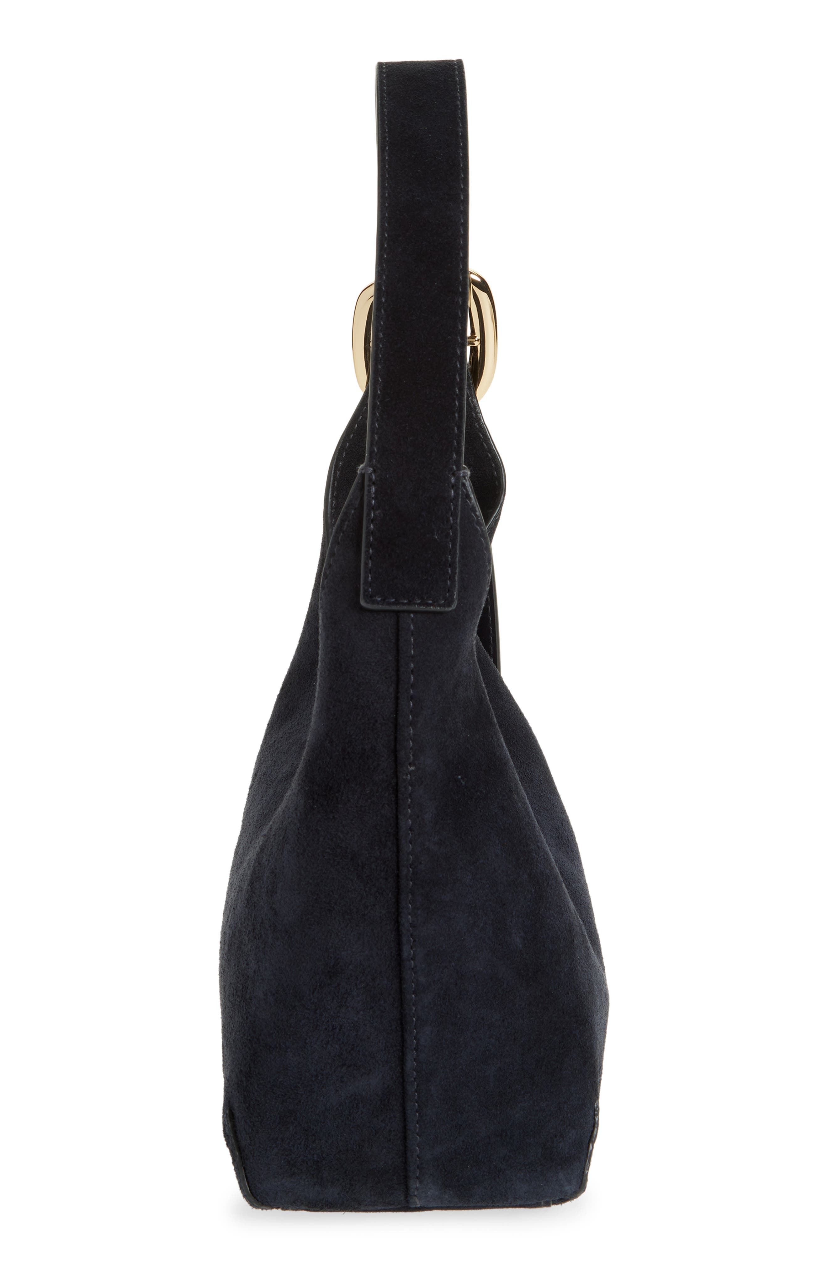 Madewell The Sculptural Buckle Suede Shoulder Bag, Alternate, color, Juniper Berry