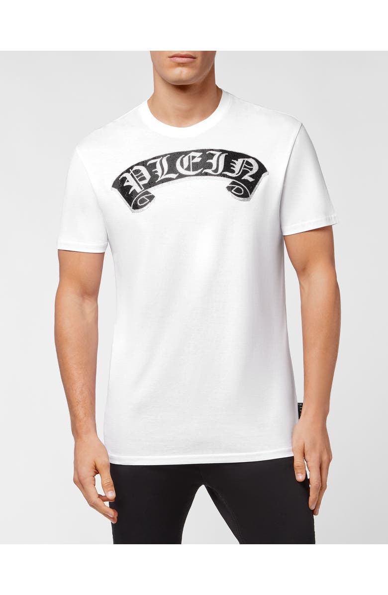 PHILIPP PLEIN T-Shirt Round Neck Ss Stones Gothic Plein With Crystals Unisex, Main, color, White