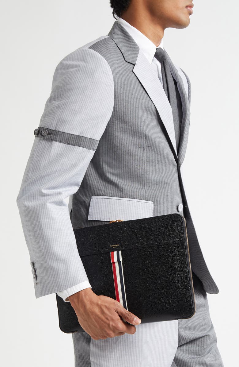 Thom Browne Small RWB Leather Folio, Alternate, color, Black