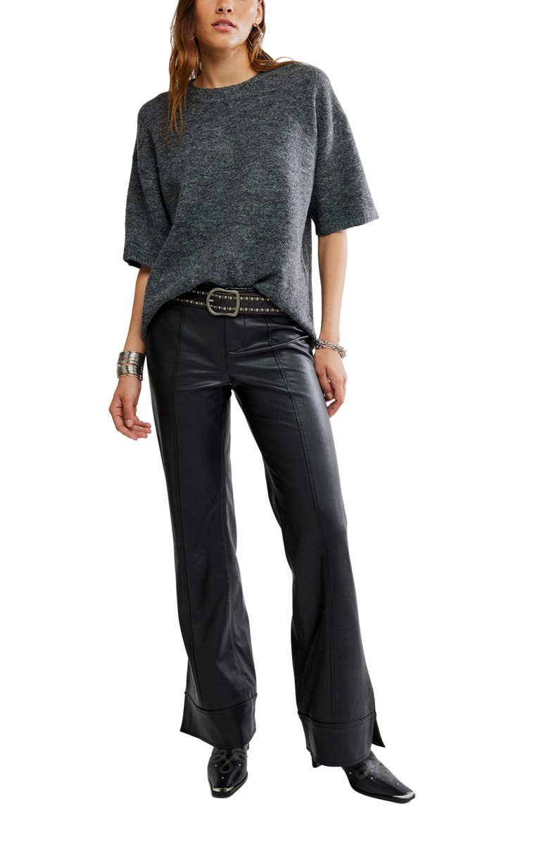 Free People Margot Oversize Short Sleeve Sweater, Alternate, color, Charcoal Heather