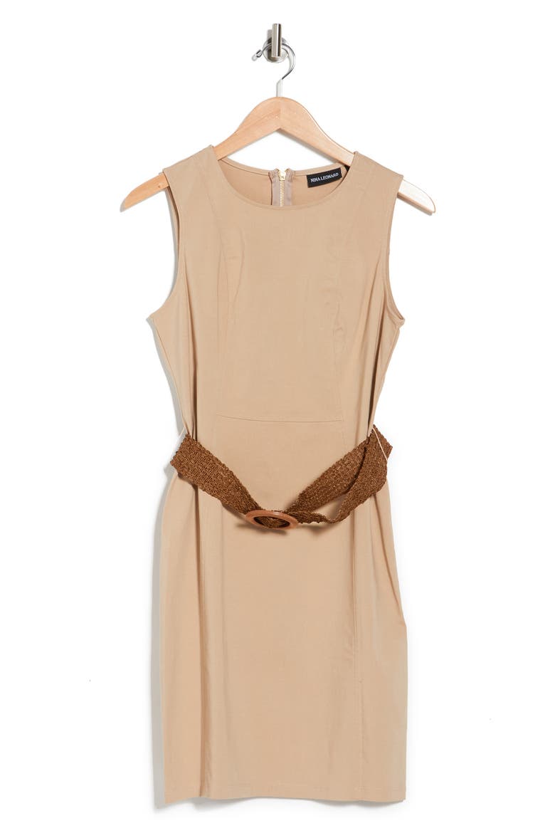 Belted Sheath Dress, Alternate, color, ALMOND