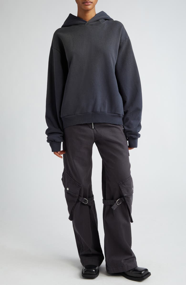 Acne Studios Franziska Distressed Cotton Blend Fleece Logo Graphic Hoodie, Alternate, color,