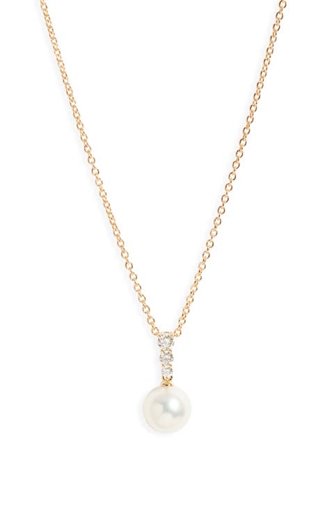 Morning Dew Akoya Pearl & Diamond Pendant Necklace