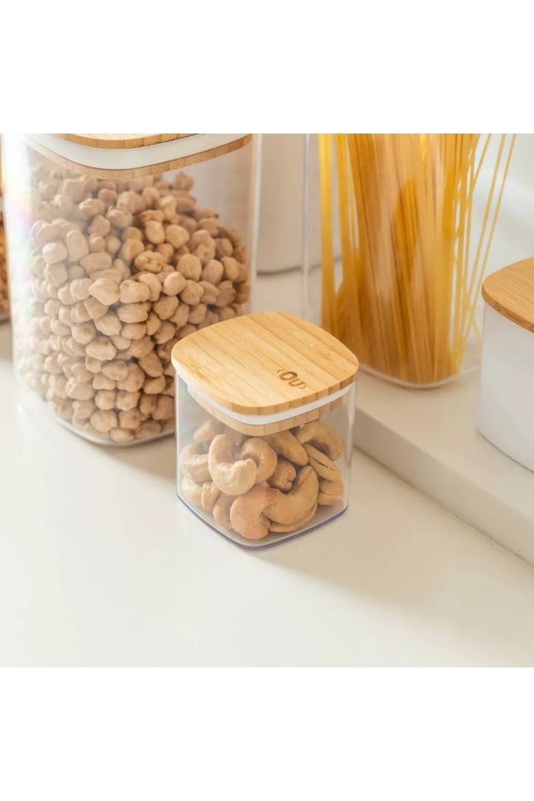 Clear Stackable Airtight Food Storage Container Set with Wood Lid 8 Piece, Alternate, color, Clear