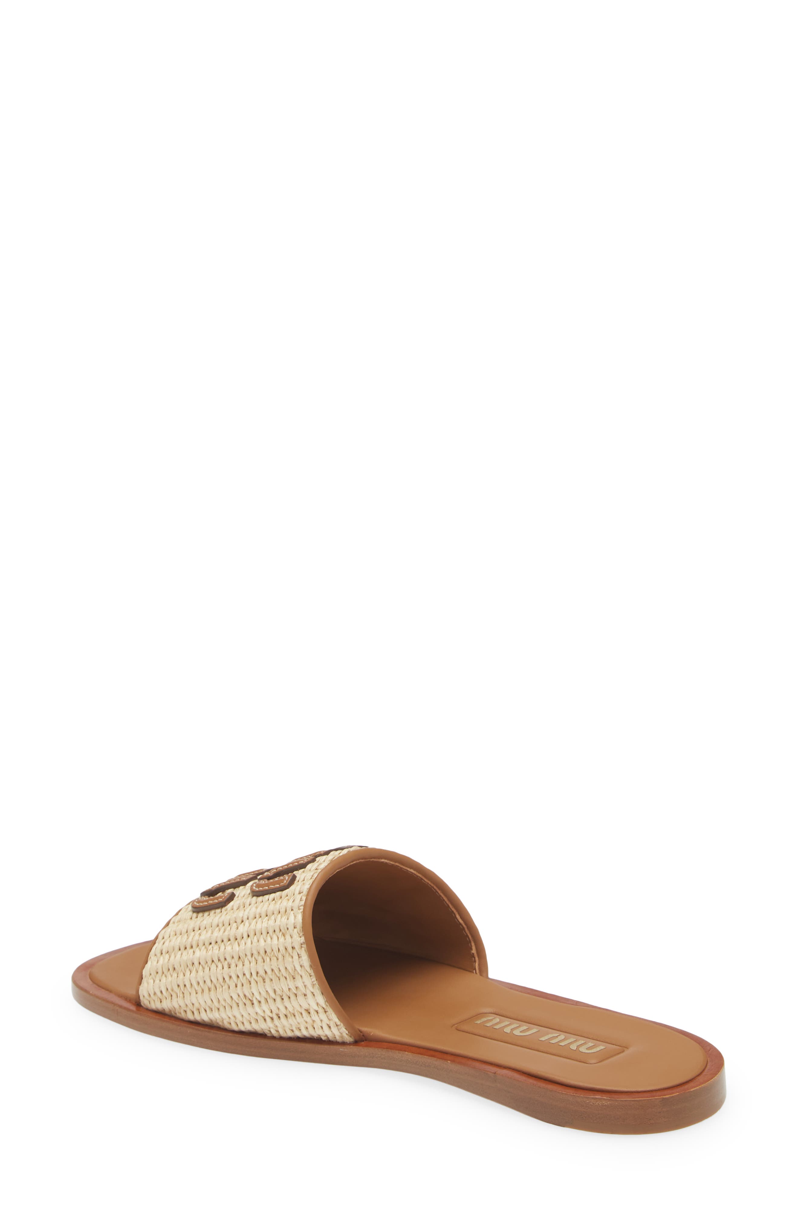 Miu Miu Logo Raffia Slide Sandal, Alternate, color, 