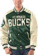 STARTER Men's Starter Hunter Green/Cream Milwaukee Bucks Renegade Satin Full-Snap Varsity Jacket