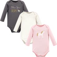 Hudson Baby Essential All-Cotton Long-Sleeve Bodysuit Triple Pack