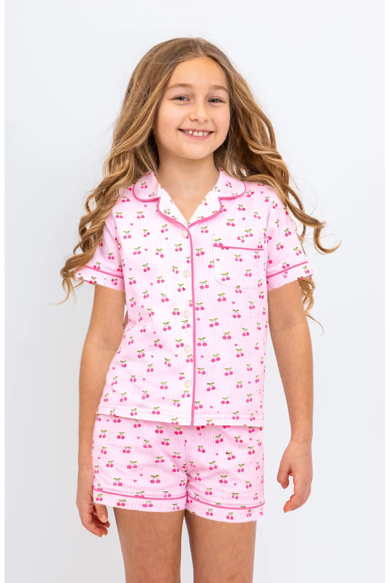 Cherry Stripes Short Sleeve Jersey PJ, Alternate, color, Pink Multi