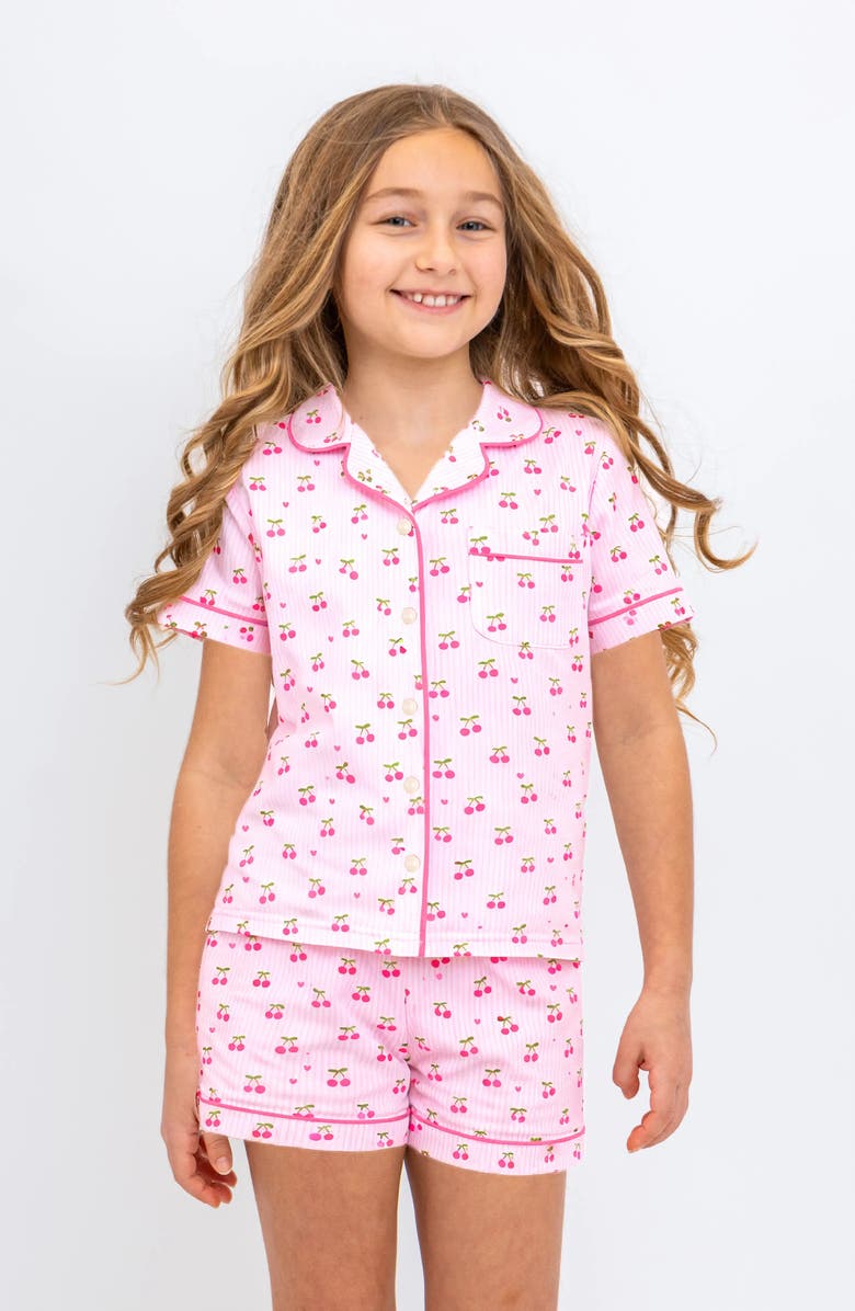 Preppy Goose Cherry Stripes Short Sleeve Jersey PJ, Alternate, color, Pink Multi