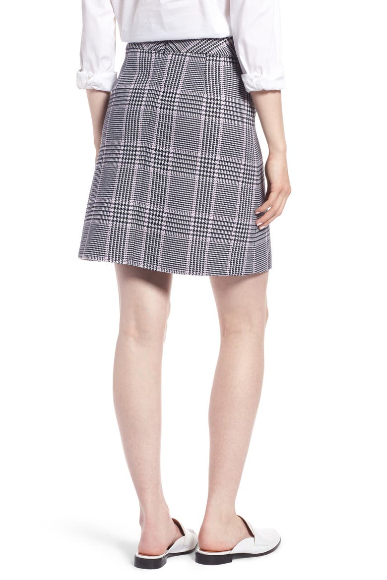 Button Front Plaid Skirt, Alternate, color, NAVY NIGHT HOUNDSTOOTH