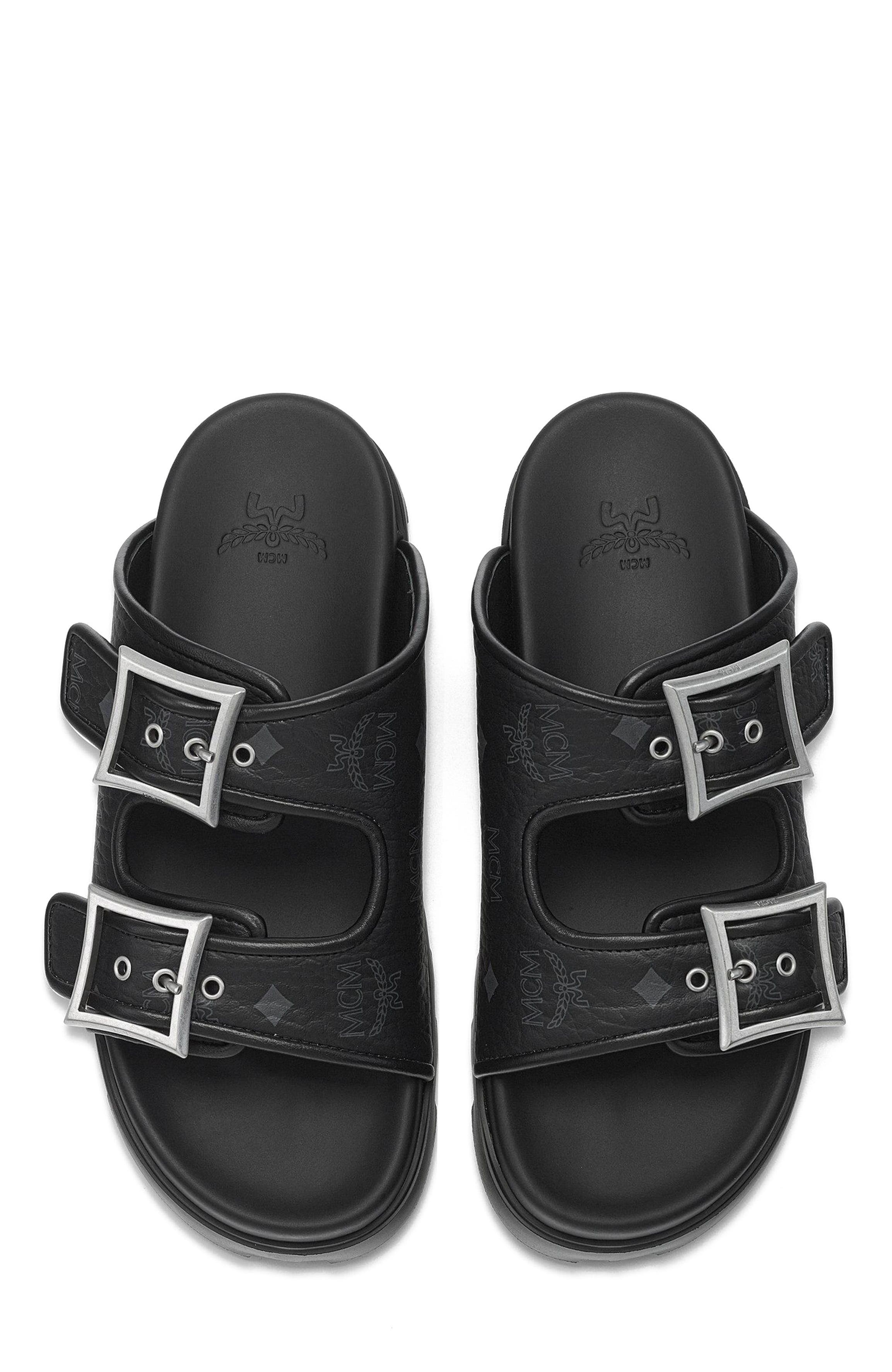 MCM Sandals in Visetos, Alternate, color, Black