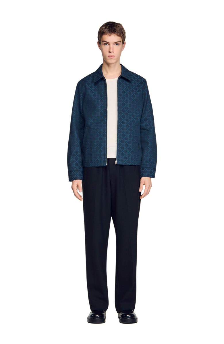 SANDRO Square Cross denim jacket, Alternate, color, Navy Blue