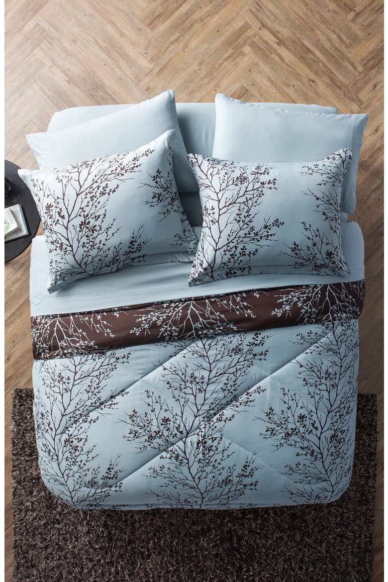 8-Piece Blue Chocolate Leaf Bedding Set, Alternate, color, BLUE