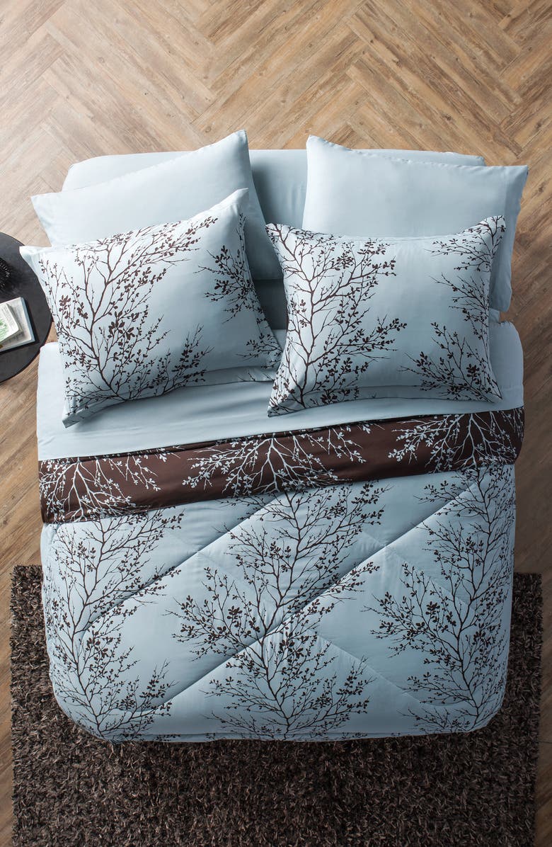 VCNY HOME 8-Piece Blue Chocolate Leaf Bedding Set, Alternate, color, Blue