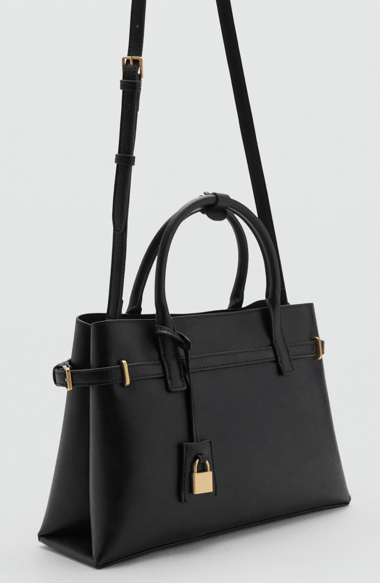 MANGO Padlock Detail Faux Leather Shopper Bag, Alternate, color,