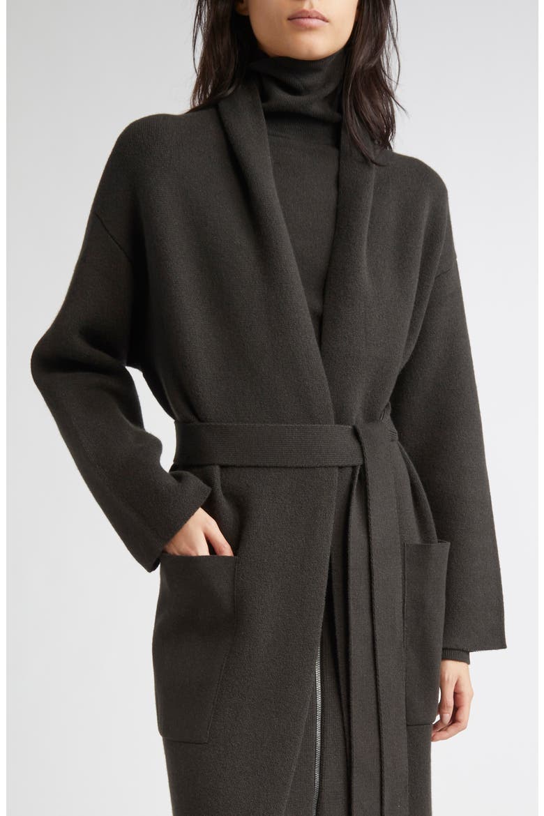 Belted Double Face Stretch Cashmere & Merino Wool Jacket, Alternate, color, IRON/ BLACK