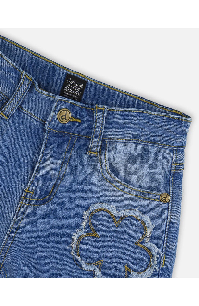 Deux par Deux Wide Leg Stretch Jeans with Flower Stitching, Alternate, color, Light Blue Denim